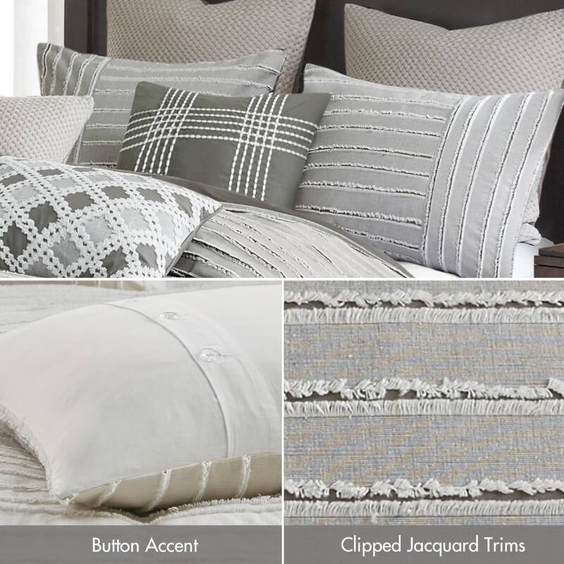 Madison Park Signature Essence Oversized Cotton Clipped Jacquard Comforter Set with Euro Shams and Throw Pillows