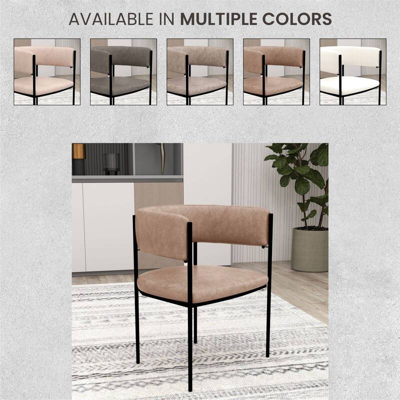 Dining Chair in Leather with Open-Back and Powder Coated Iron Legs Set of 4