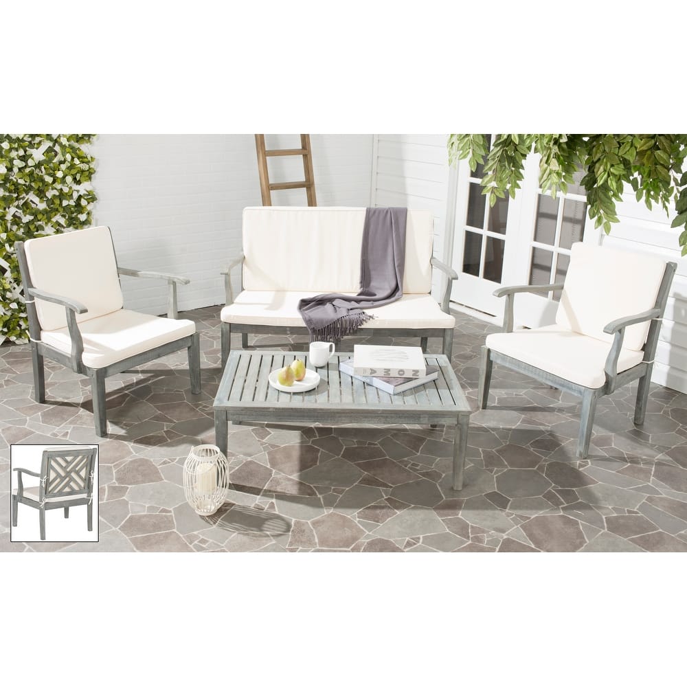 SAFAVIEH Outdoor Arely Acacia Wood 4-Piece Patio Set - 48W x 32D x 25H