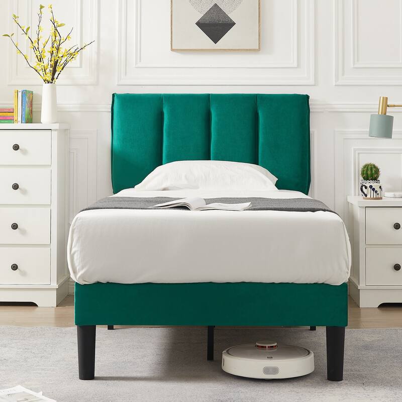VECELO Tufted Upholstered Platform Bed Frame with Adjustable Height Headboard Twin/Full/Queen Size Beds