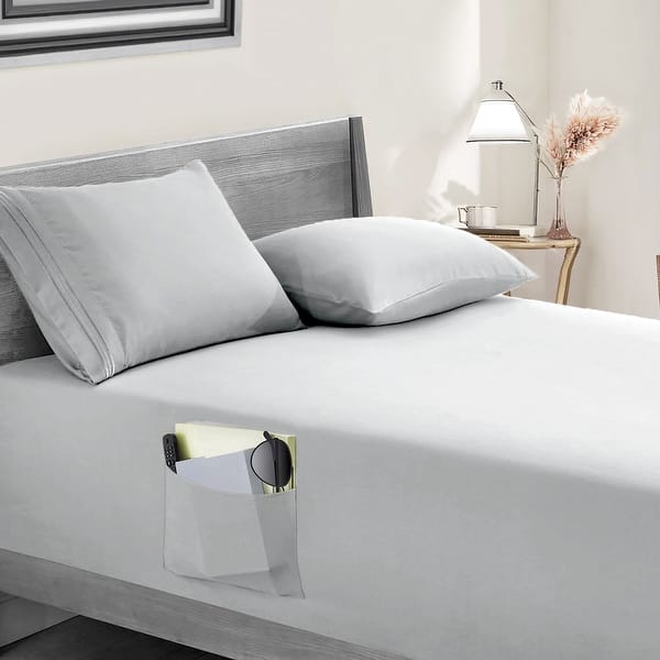 slide 2 of 6, Organic Club Percale Cotton Fitted Sheet with Pocket Grey - Twin