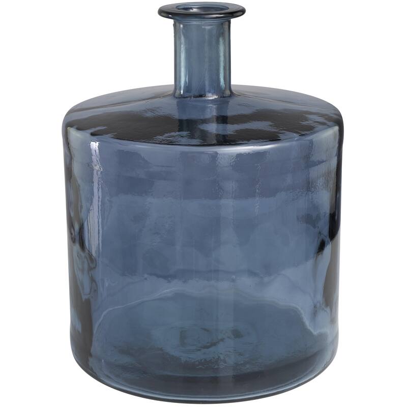 Recycled Glass Handmade Spanish Decorative Vase - Teal or Blue - Roche River Decor - Dark Blue - 18"H