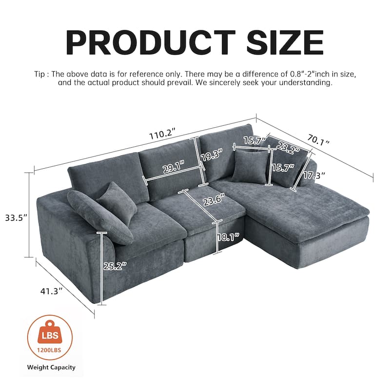 L-Shaped Chenille Sectional Sofa with Chaise Lounge, Living Room Modular Leisure Couch Chenille Sleeper Sofa