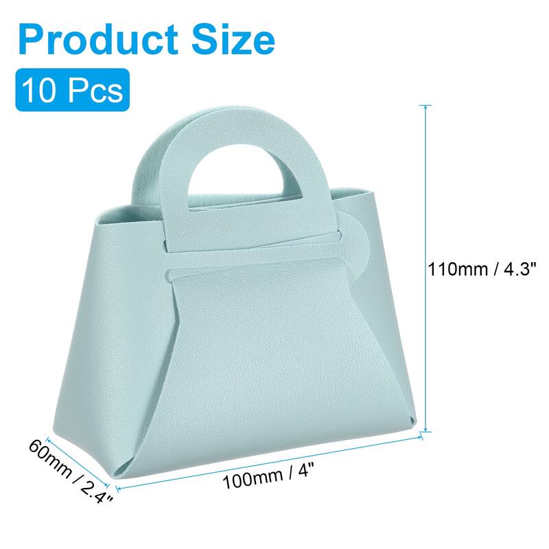 10Pcs PU Leather Gift Boxes with Handles, Wedding Candy Bags - Light Blue - 4 x 2 x 4.3 Inch