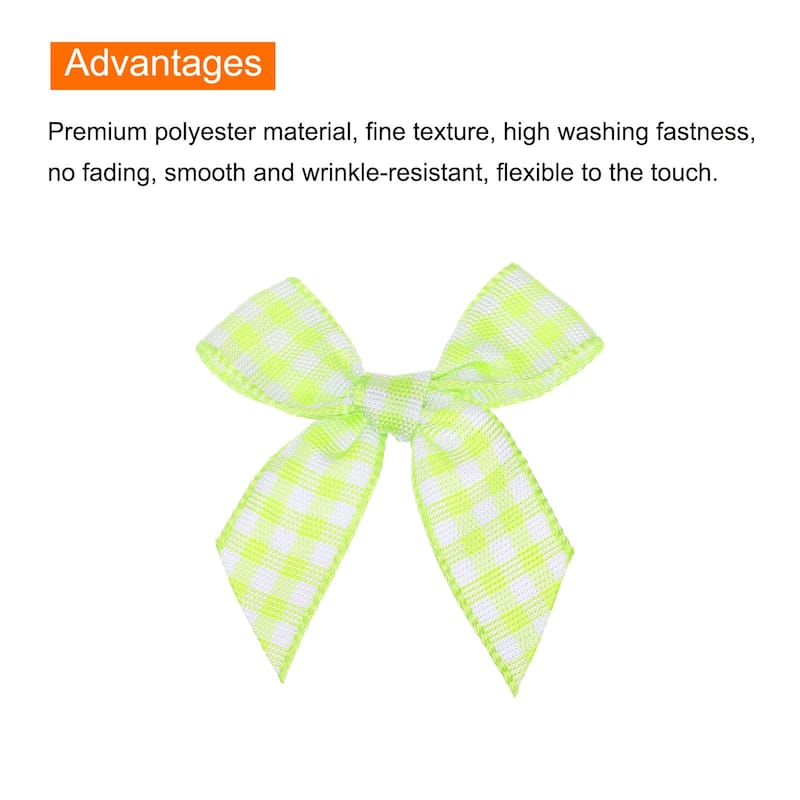 10Pcs Mini Gingham Ribbon Bow 1.5" Checkered Fabric Satin