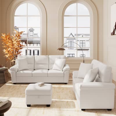 Upholstered Living Room Set, 3 Pieces - Faux Leather Loveseat, sofa with Ottoman