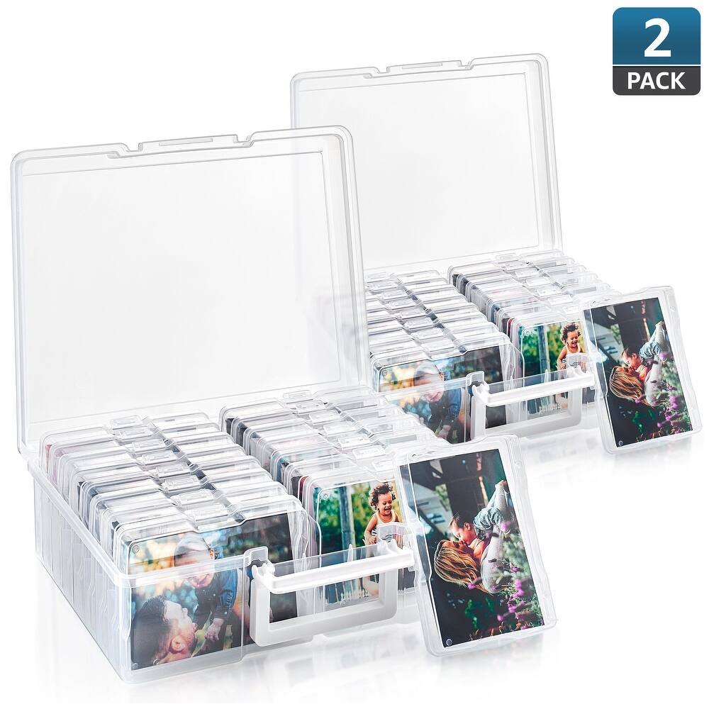Sorbus Clear Box with 16 Cases (4" x 6") Organizers Cases, Storage Box for Photographs, Stickers, Cards, and More Set of 2
