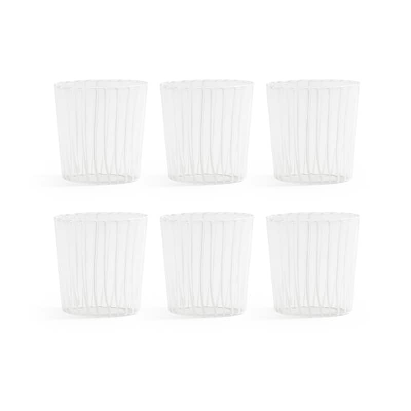 Marina White Stripe Glass Tumblers, Set of 6 - White