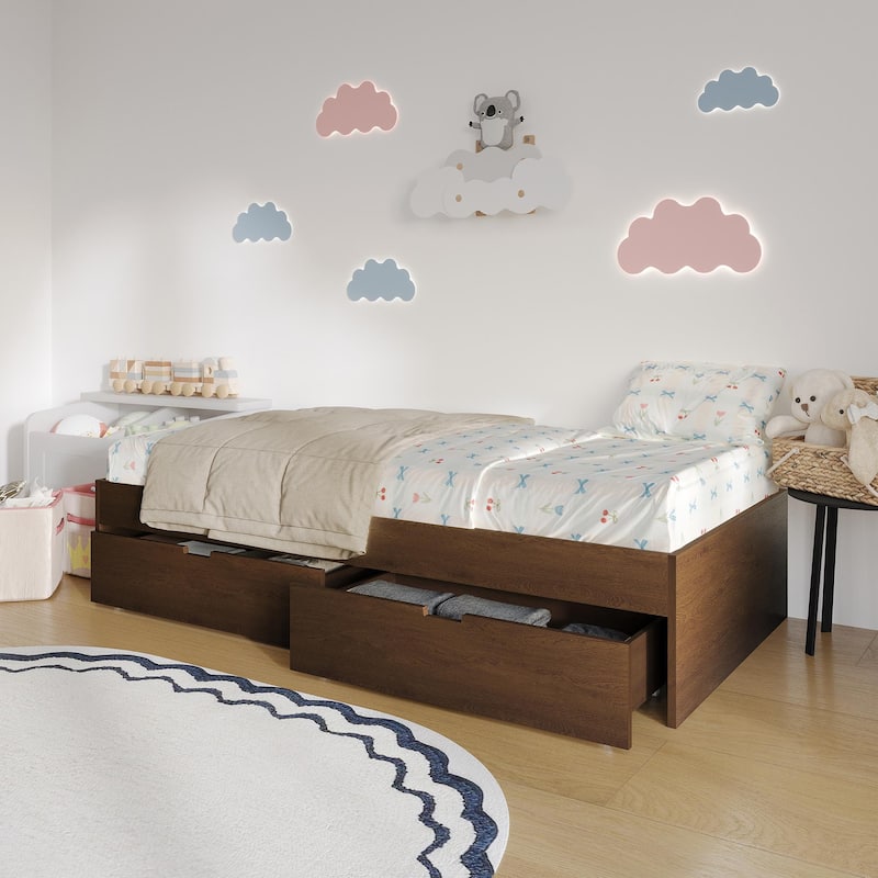 CraftPorch Wooden Twin Mates Bed with Storage