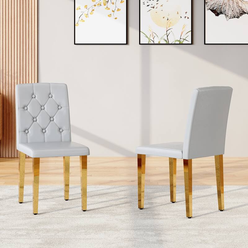 2-piece Set of PU Dining Chairs: Ergonomically Designed Buckle Backrest, 35 inches High, Metal Legs