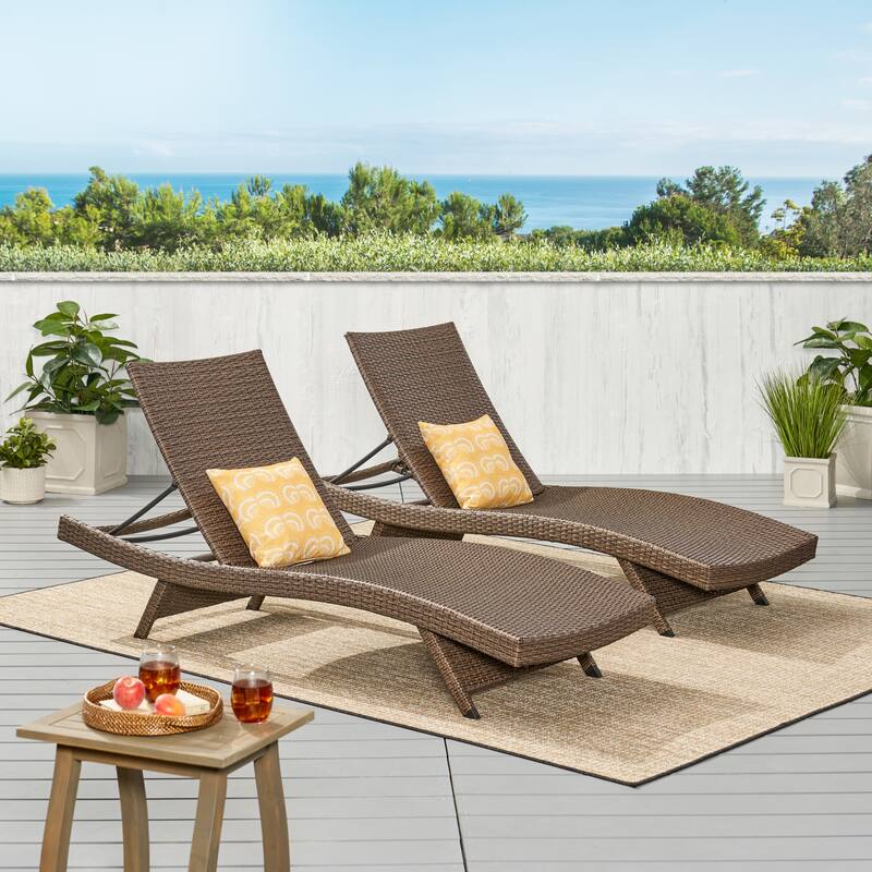 Roomfitters Outdoor Wicker Chaise Lounge Set, Adjustable Reclining Patio Loungers, Weather-Resistant Rattan