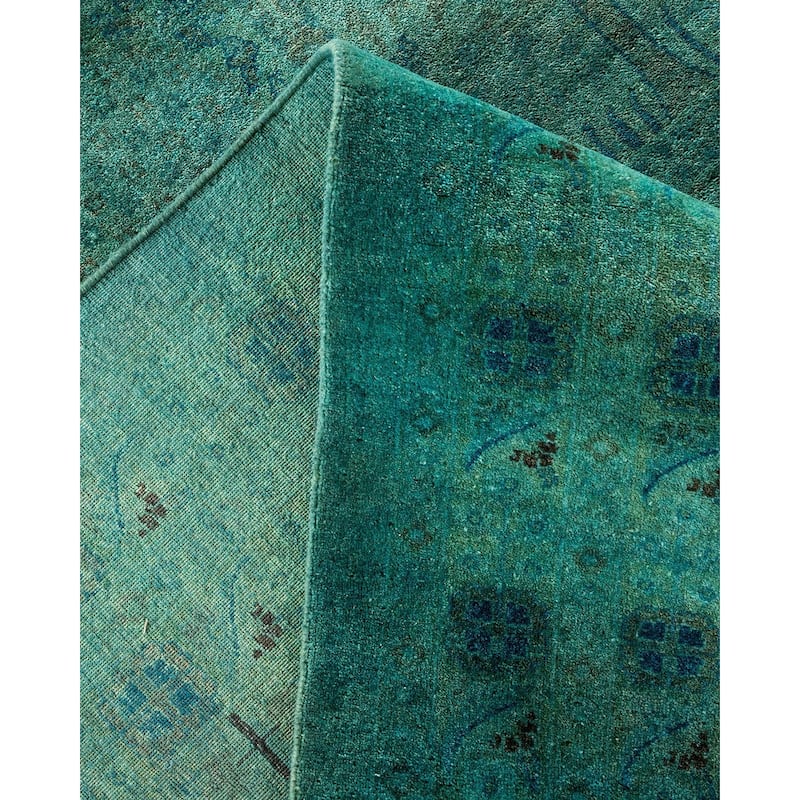 Overton Handknotted Wool Vintage Inspired Contemporary Overdyed Light Blue Area Rug - 14' 4" x 12' 4"