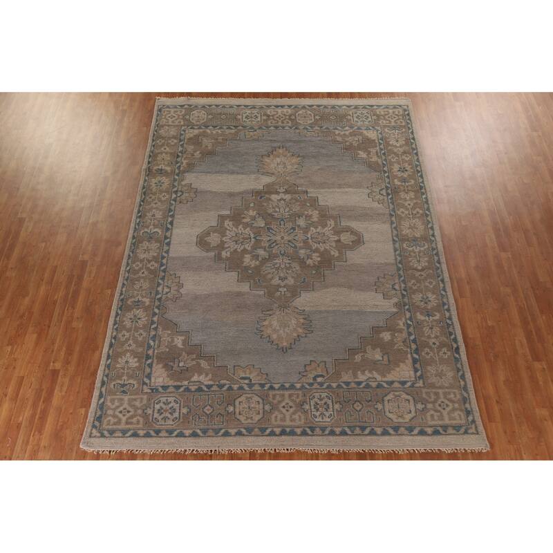 Geometric Oushak Style Area Rug Hand-knotted Wool Carpet - 8'10"x 12'0"