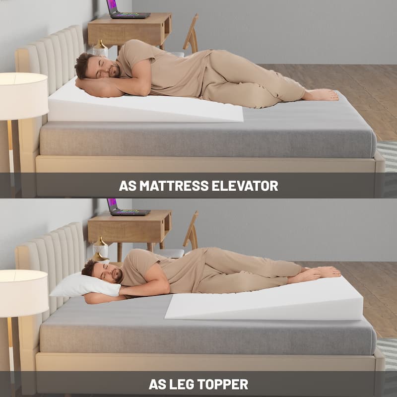 Extra Wide Bed Wedge Pillow | Body Support Sponge | Tringle Incline Cushion to Elevate Upper Body, 40 x 20 x 4 - White