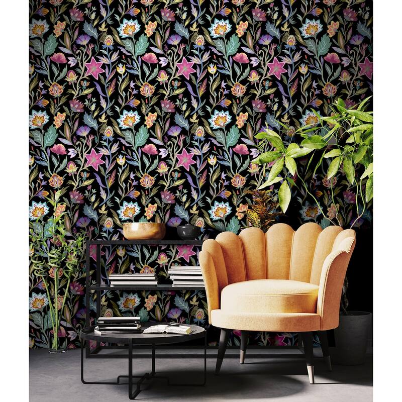 Arthouse Mallory Black Vivid Floral Wallpaper