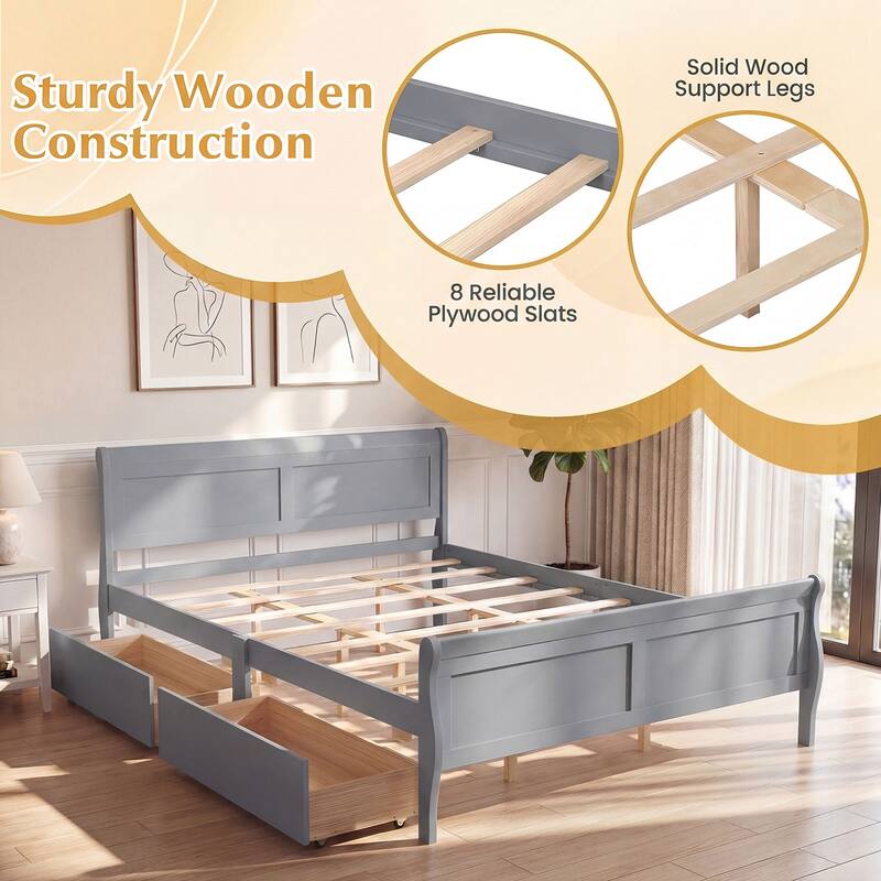 Costway Twin Size Bed Frame with 2 Storage Drawers Wood Platform Bed