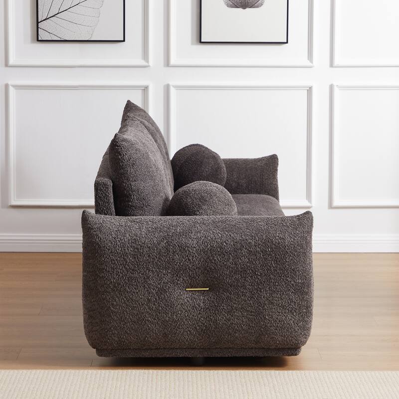 Soft Lambswool Sofa with Ball Pillows, Ergonomic Design, Gray, 2 Sets