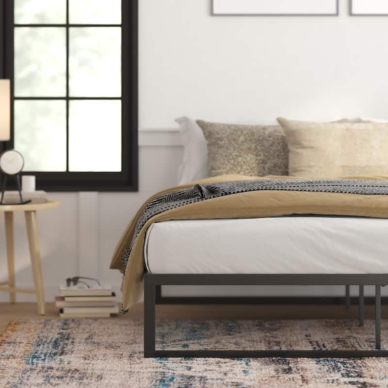 14" Metal Platform Bed Frame with Steel Slat Supports-No Foundation Needed