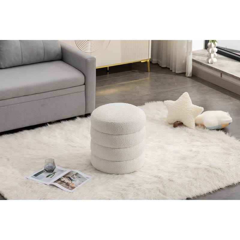 Soft Boucle Round Ottoman Footrest Stool