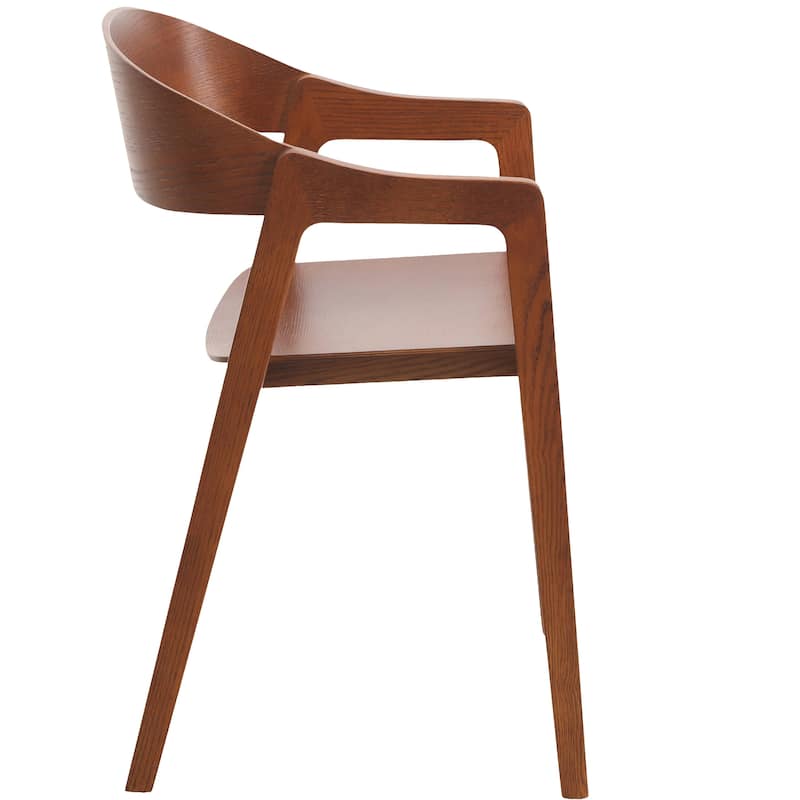 Dining Chair in Oak Wood with Open Back Design and Armrests Set of 2 Rivo Series