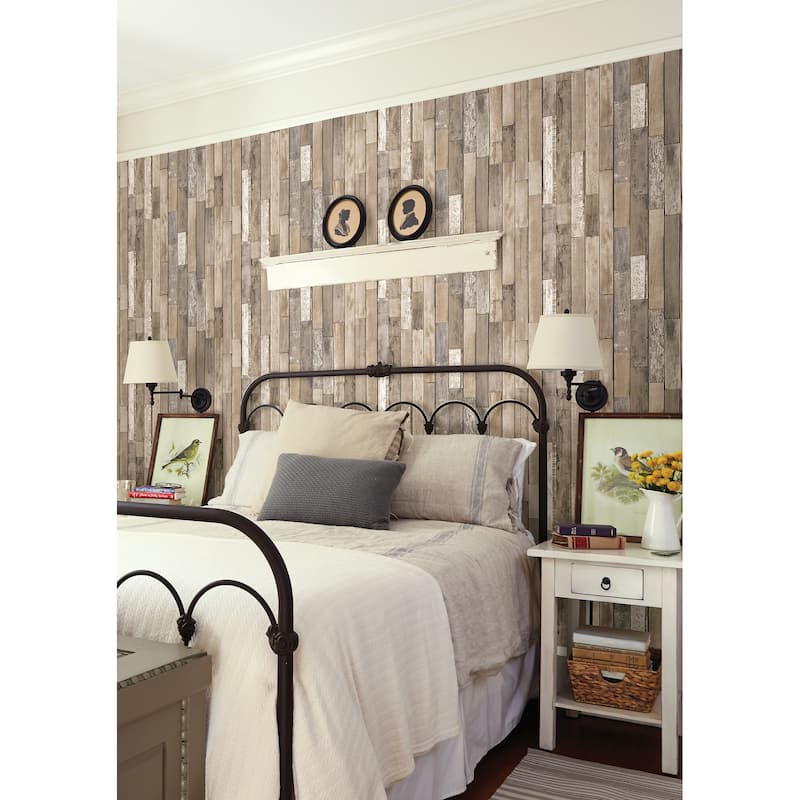 Brewster Barn Board Brown Thin Plank Wallpaper - 20.5 x 396 x 0.025
