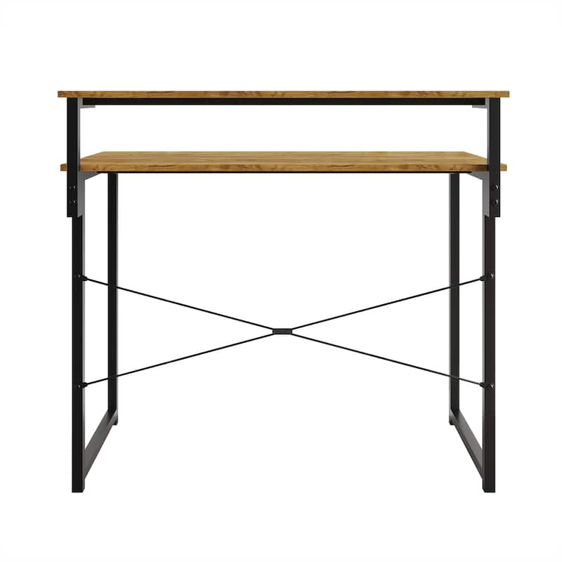CraftPorch Minimalist 39-Inch Metal Computer Desk With Shelf - Light Oak