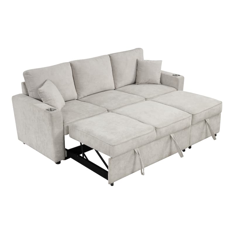 Furniture of America Durem Modern Space-Saving Sleeper Sofa Sectional with Cup Holders