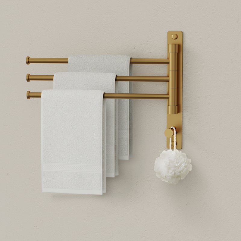 4-Arm Rust-Proof Swivel Towel Rack, 304 Stainless Steel with Hooks