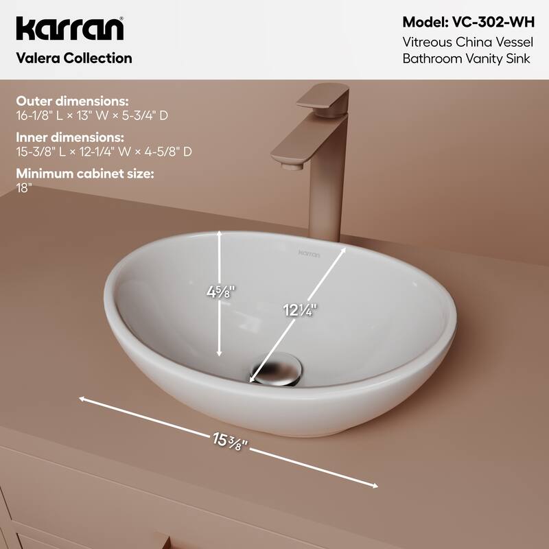 Karran Valera 16" Vitreous China Vessel Bathroom Sink in White