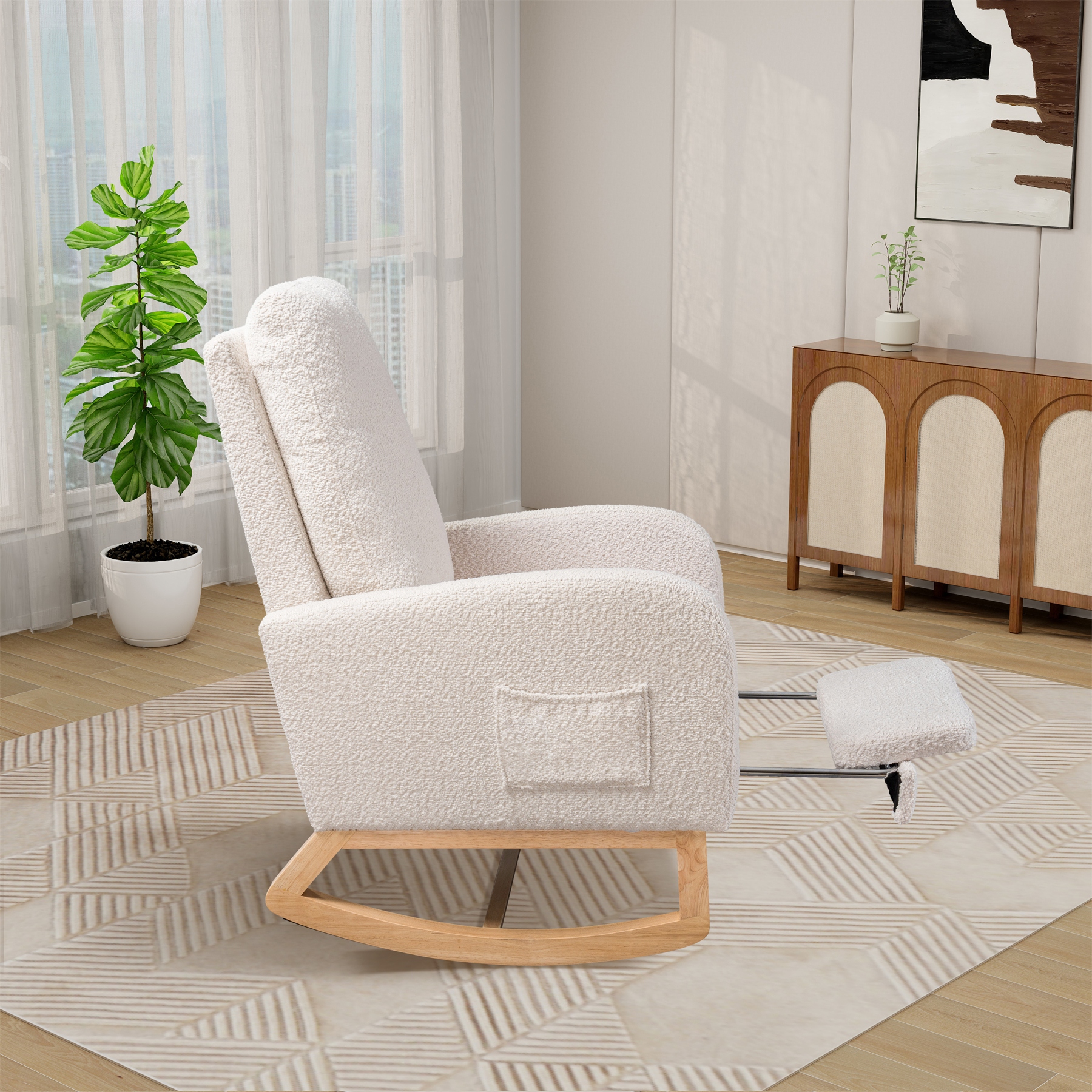 25.4 W High Back Rocking Chair with Retractable Footrest