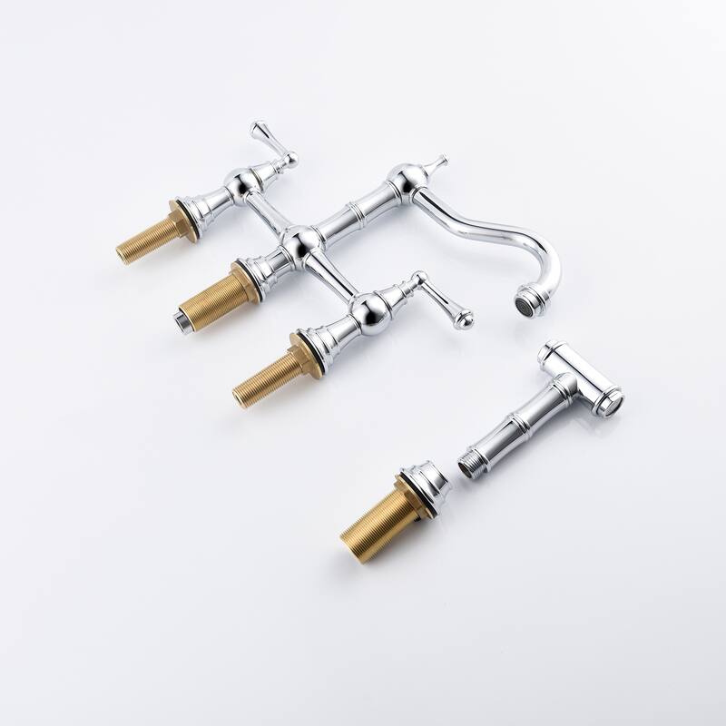 Two-Handles Bridge Kitchen Faucet with Side Sprayer
