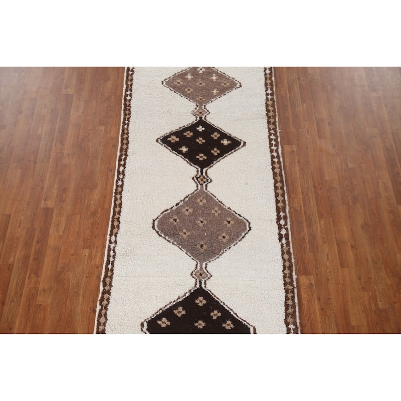 Plush Beige Turkish Anatolian Runner Rug Hand-knotted Wool Carpet - 3'7"x 11'2"