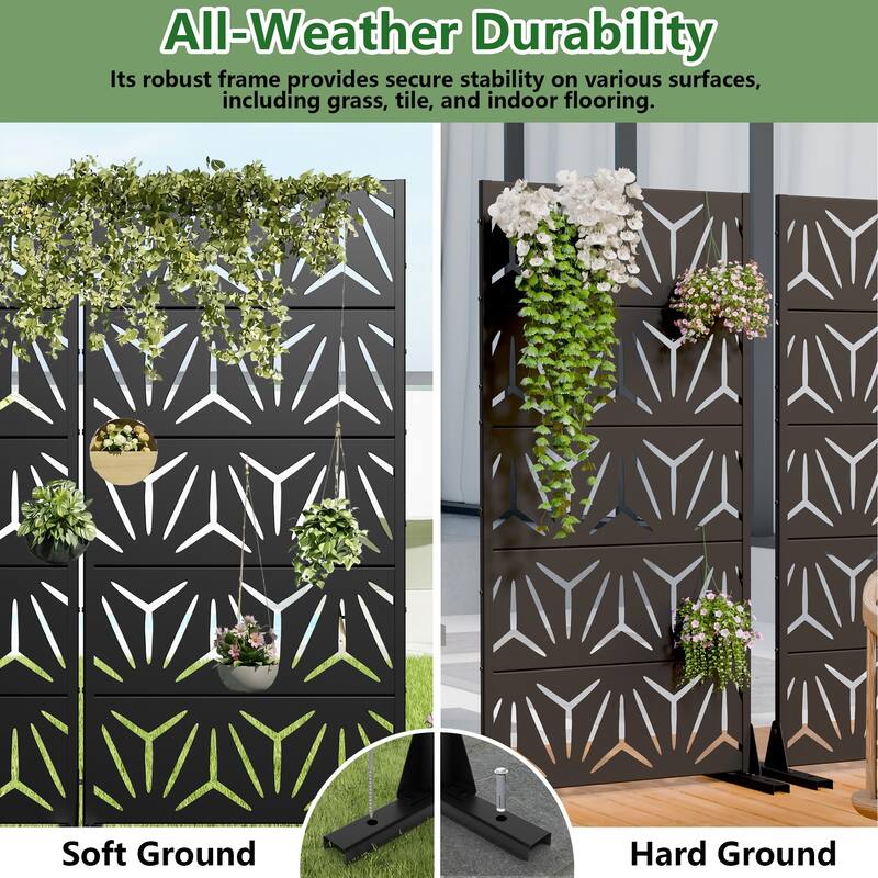 Dovelina Outdoor Freestanding Metal Privacy Screen Decorative Garden Fence (Set of 2)