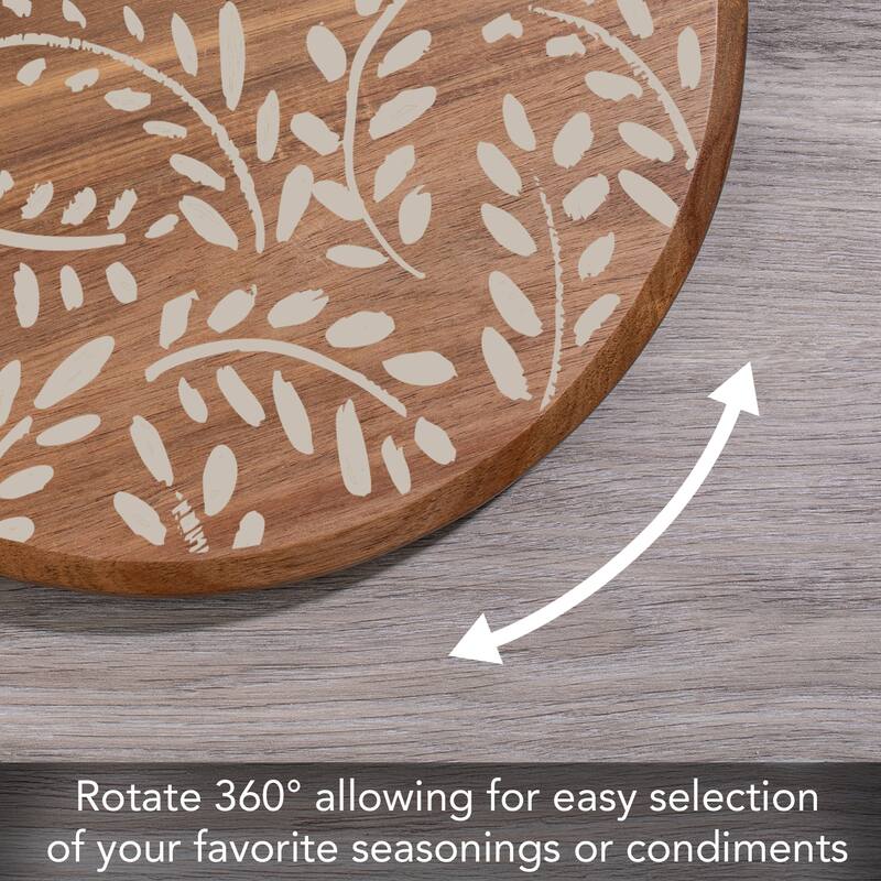 Vines Round Acacia Wood Lazy Susan Turntable 14" Diameter for Serving Kitchen Organization Condiment Caddy