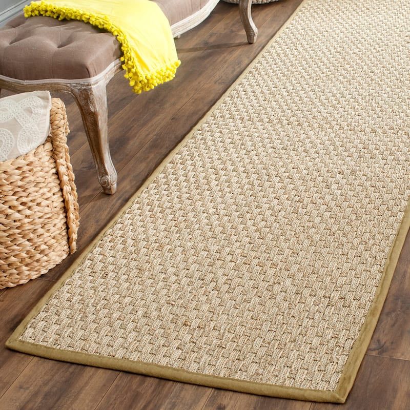 SAFAVIEH Natural Fiber Marina Basketweave Seagrass Rug - 2'6" x 10' Runner - Natural/Olive