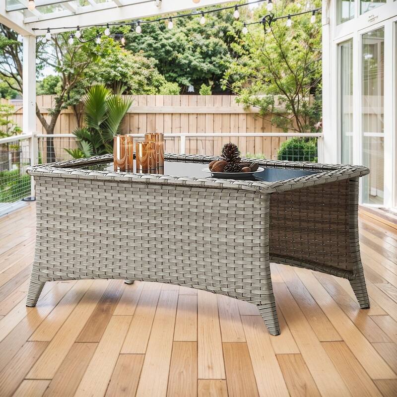 Elegant Wicker Outdoor Coffee Table with Storage - Coffee Table - Light Grey