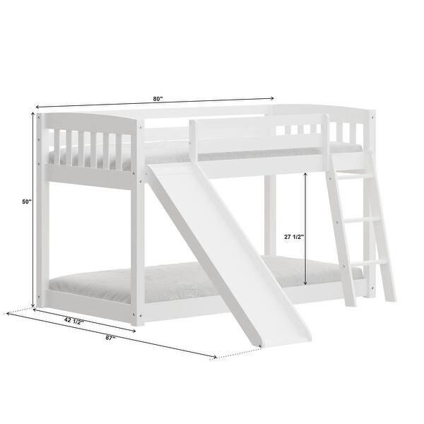 Heavy Duty Wood White Bunk Bed with Slide, Stairs, and Safety Guardrails