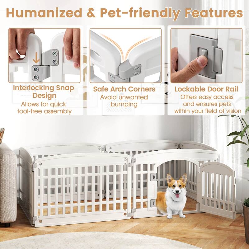 Costway 6/12 Panel Plastic Dog Playpen with Lockable Gate for Small &