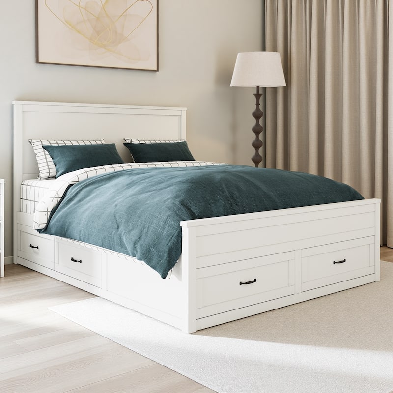 Queen Size Wood Storage Bed Frame with 6 Drawers,Platform Bed with Wooden Slats Support