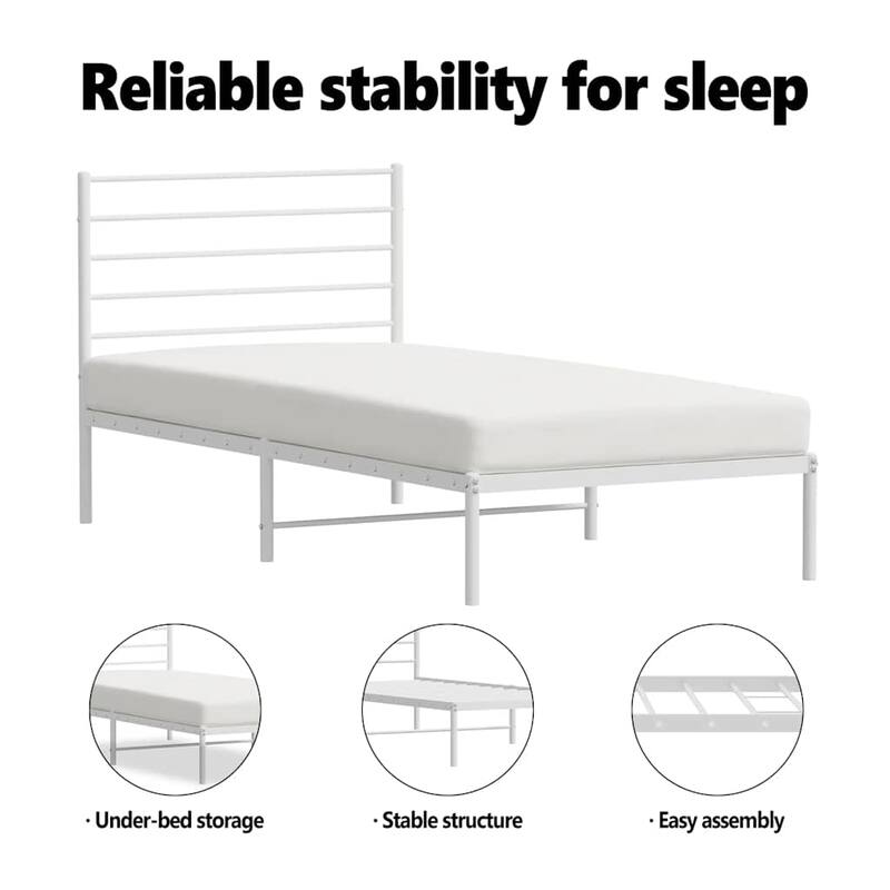 vidaXL Metal Bed Frame with Headboard, No Mattress