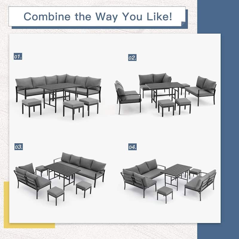 AECOJOY Metal Patio Furniture Set 7 Pieces Modern Outdoor Conversation Set