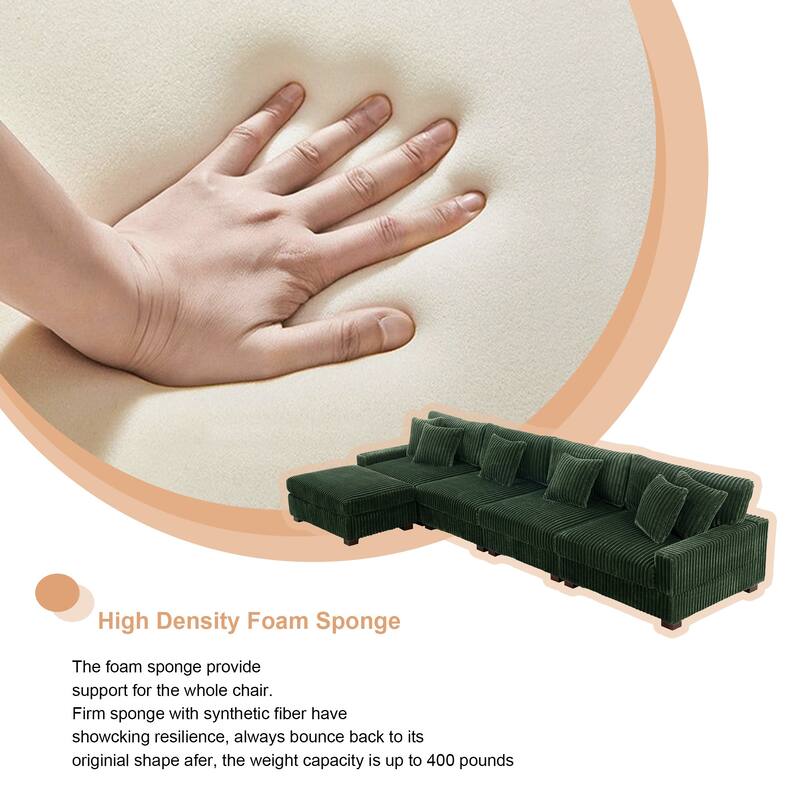 Modular Cotton Flannel Plush Sectional Sofa with Ottomans