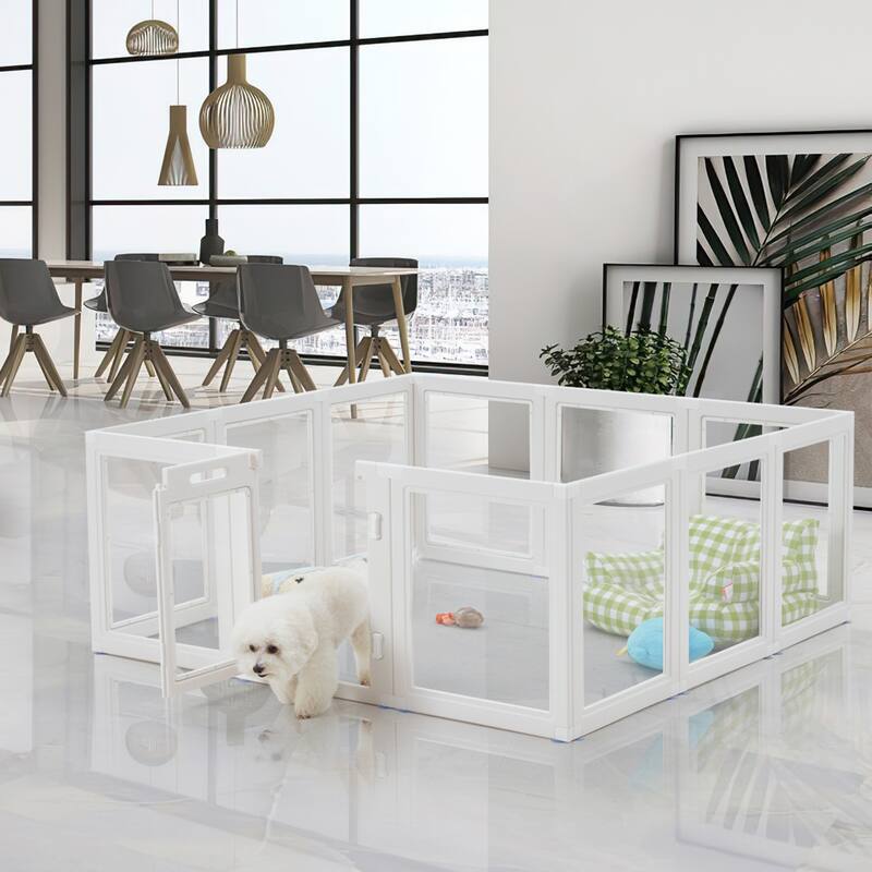 EROMMY 6/ 8/ 12 Panel Clear PET Pet Playpen with Door, Transparent Puppy Playpen for Small Dogs, Cats, Rabbits - 12 Panel