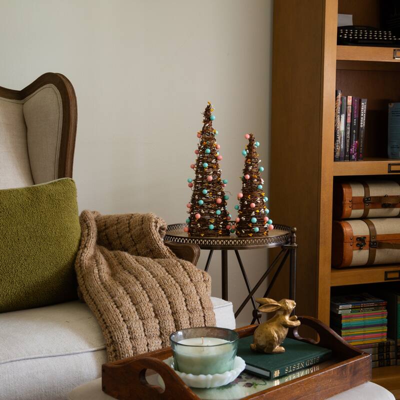 12-in and 16-in Artificial Easter Rattan Cone Trees - Set of 2