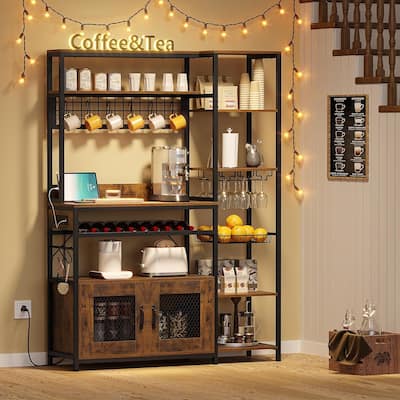 47.2 in Bakers Rack with Power Outlet Coffee Bar with Cabinet