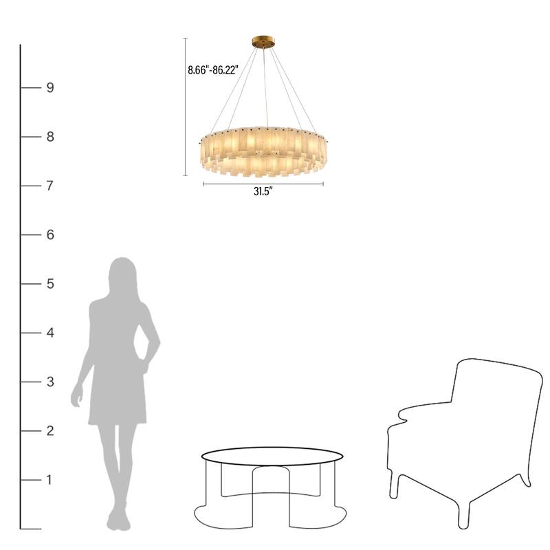 Modern Layered Alabaster Slice Chandelier, Round or Linear Pendant Light, D600-L1200 - Gold