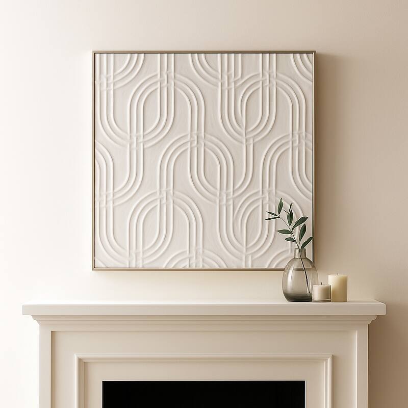Decorative Geometric Canvas Wall Decor - 40", Black & Cream - Wood - Silver - 40.0"