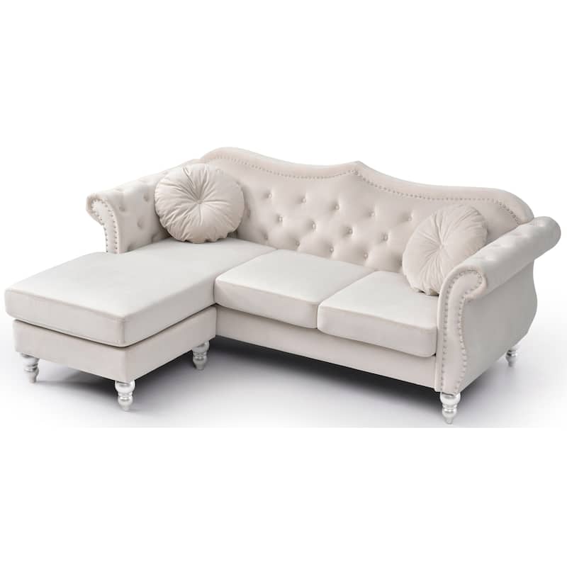 Hollywood 81 in. Velvet Chesterfield Sectional Sofa with 2-Throw Pillow - 81"L x 35"W x 34"H