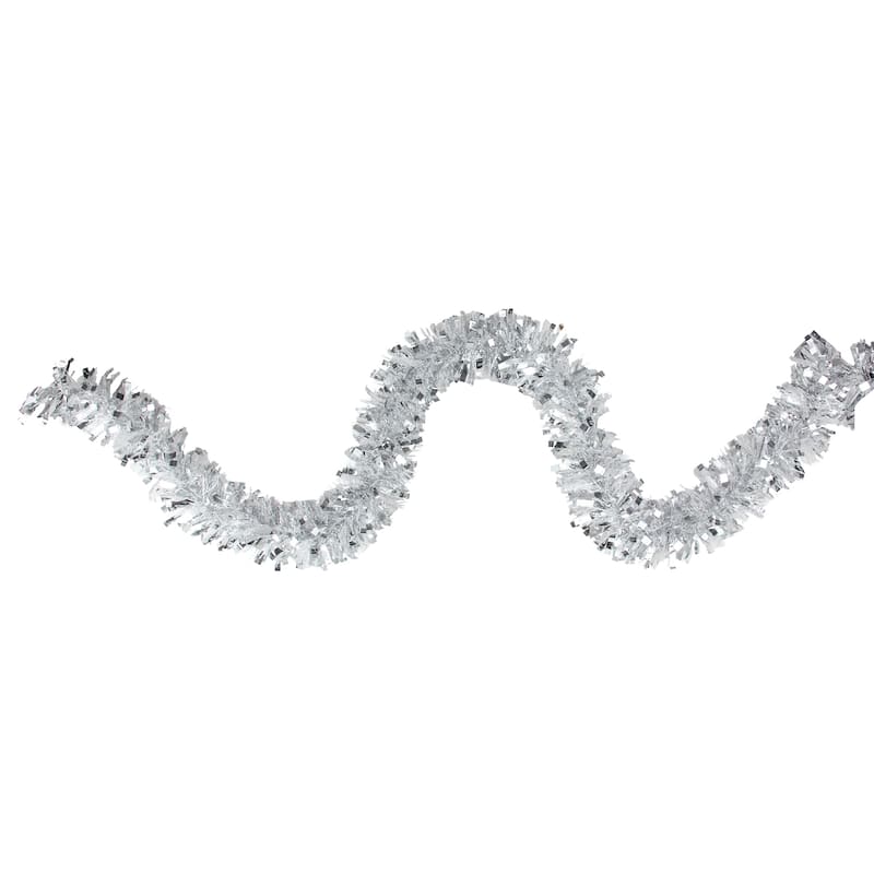 12' x 3" Snowblush Wide Cut Tinsel Christmas Garland - Unlit - Shiny Silver