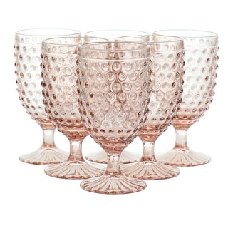 Martha Stewart 6Pc 14.2oz Glass Hobnail Goblet Drinkware Set Pink - 3.5x3.5x6.75